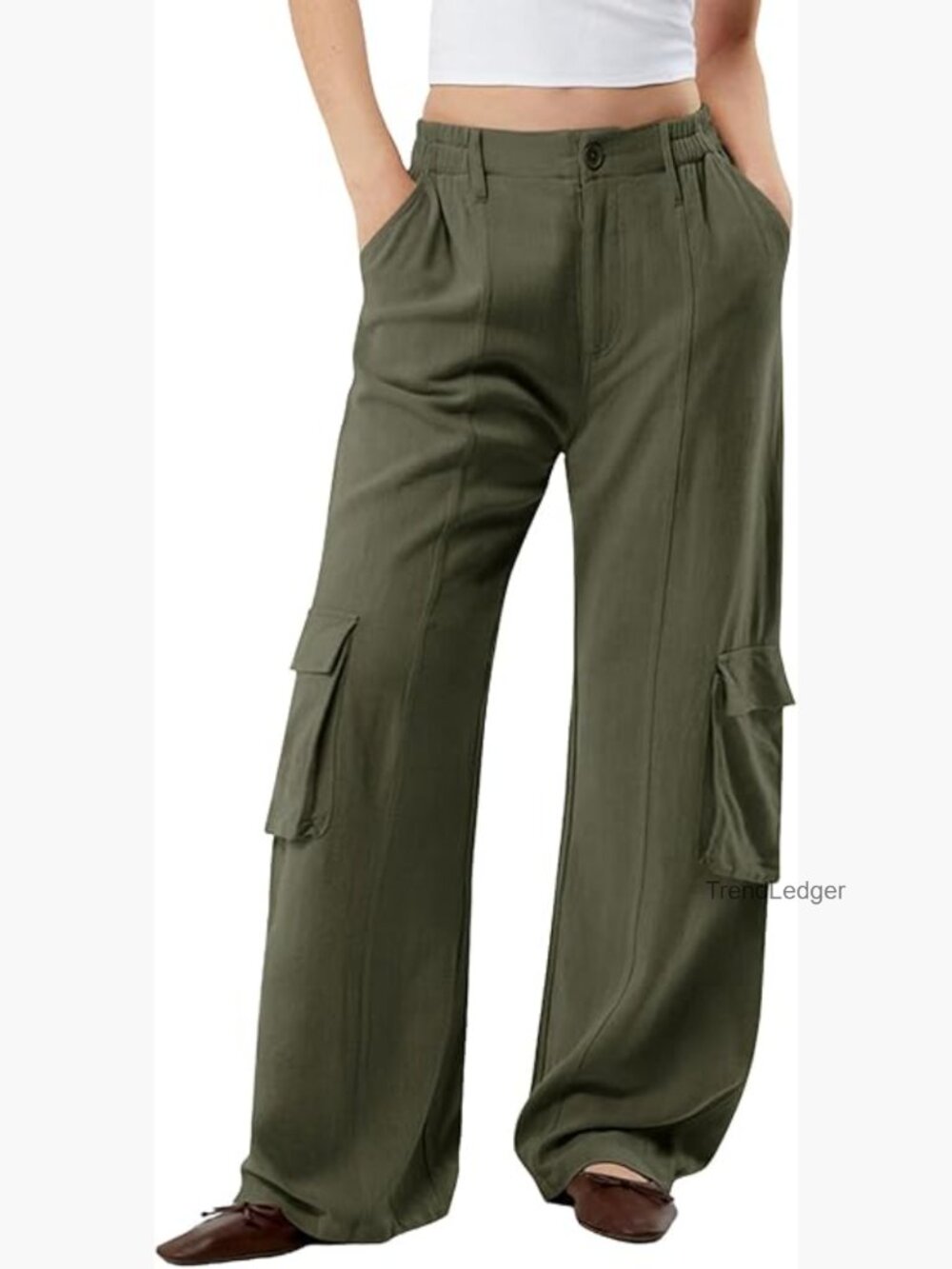 High Waist Wide Leg Palazzo Pants with Pockets - Flowy Stretch Trousers